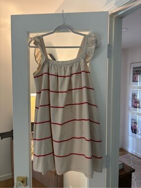 English Factory Cream Dress with Red Stripes